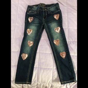 Kids Size 5 Pink Sequin Hearts Jeans EUC